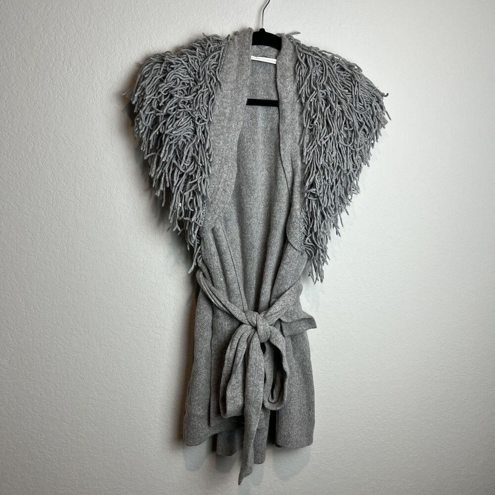 Twelfth Street By Cynthia Vincent Sweater Vest Womens Small Gray Fringe Belted